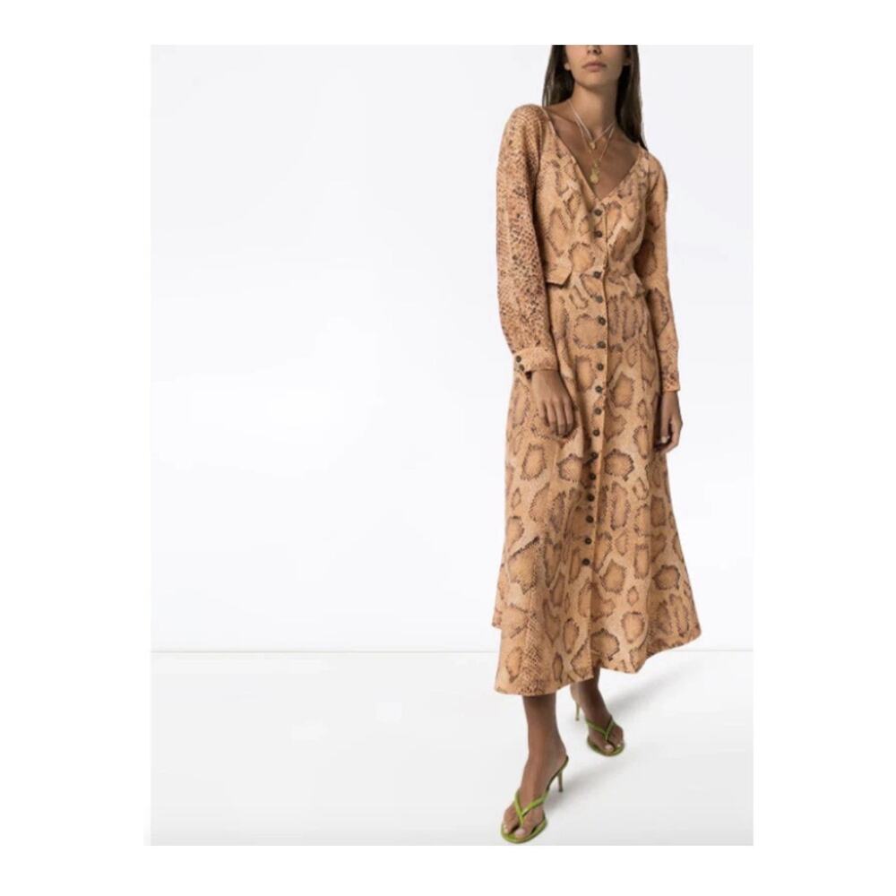 Mara Hoffman Silvana Snake Print Midi Dress Women's 2 Sand Button Shirtdress